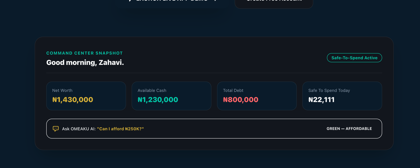 Daily Liquidity Snapshot & Affordability Query