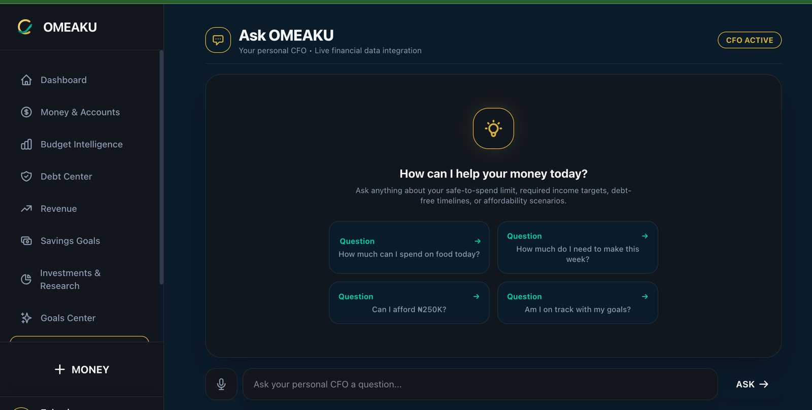 Ask OMEAKU AI Financial Intelligence Assistant