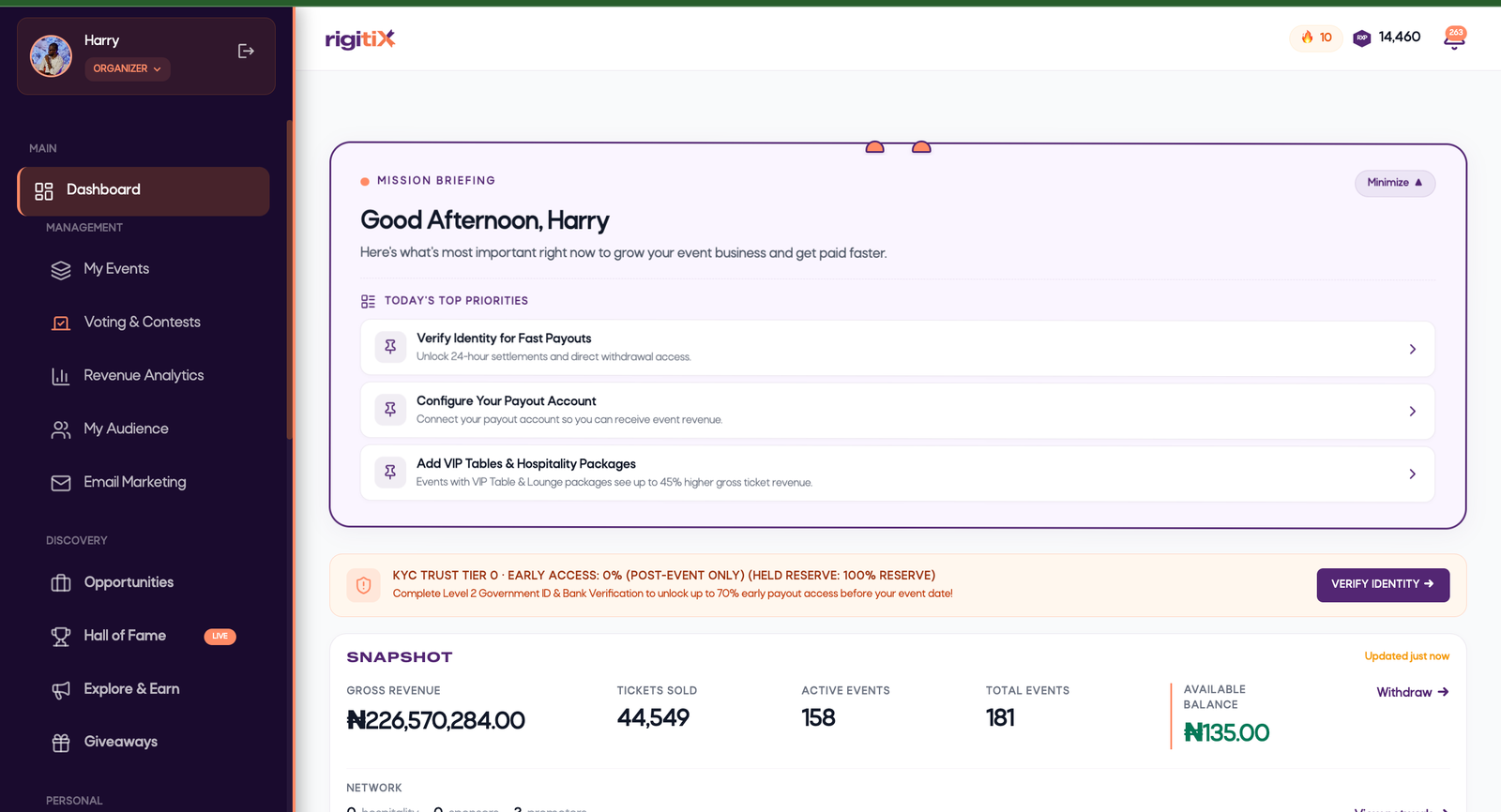Organizer Real-Time Financial Dashboard